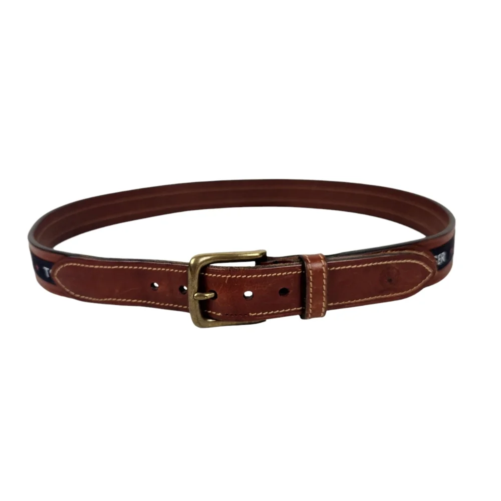Tommy Hilfiger American Vintage Brown Leather Logo Belt 213210 Mens Size 34